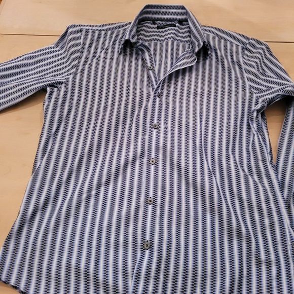7 Diamonds Designer Long Sleeve Button Down Men's Shirt, purple and blues Size L - Picture 5 of 10